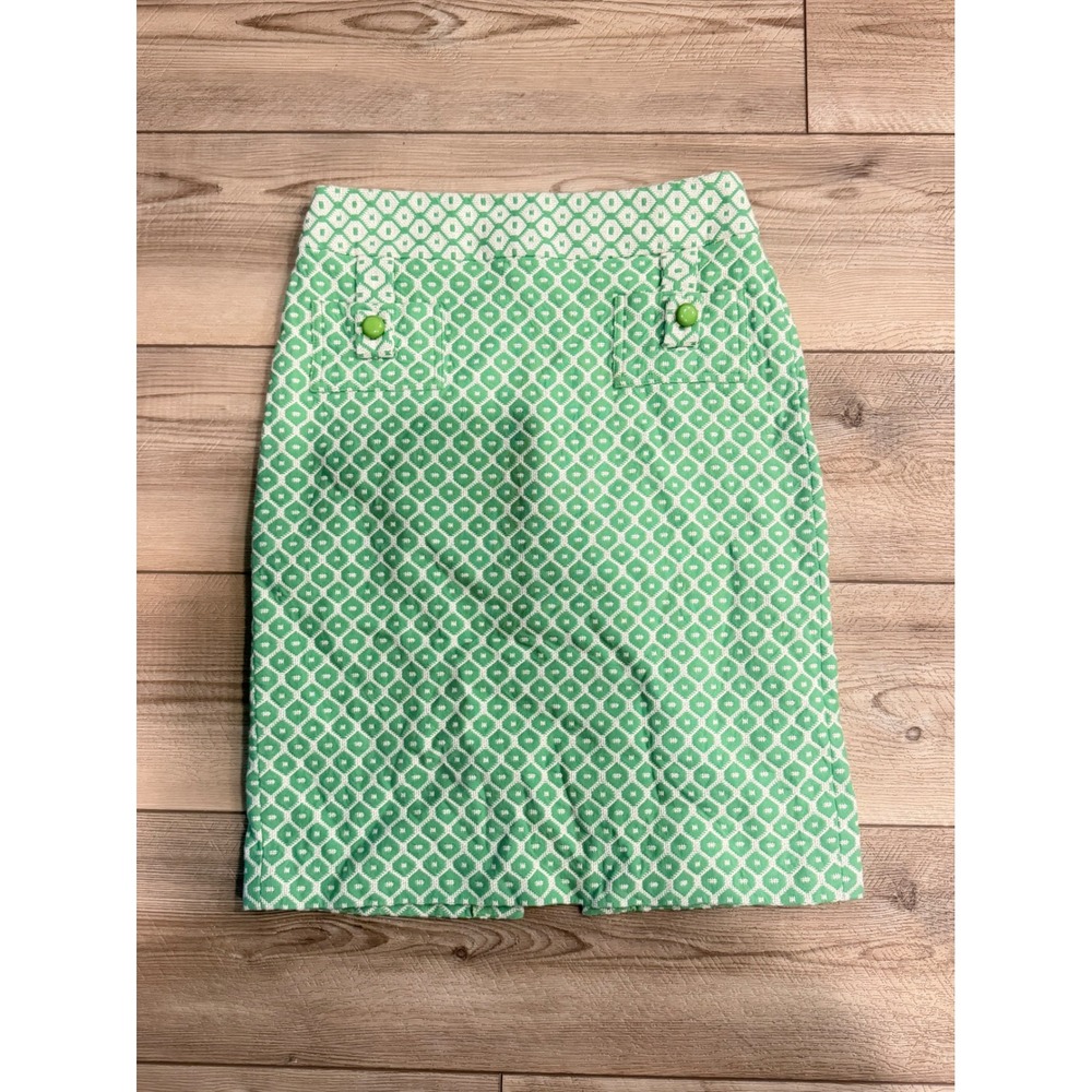 Milly of New York Green White Geometric Jacquard Pencil Skirt Size 2 Cotton‎